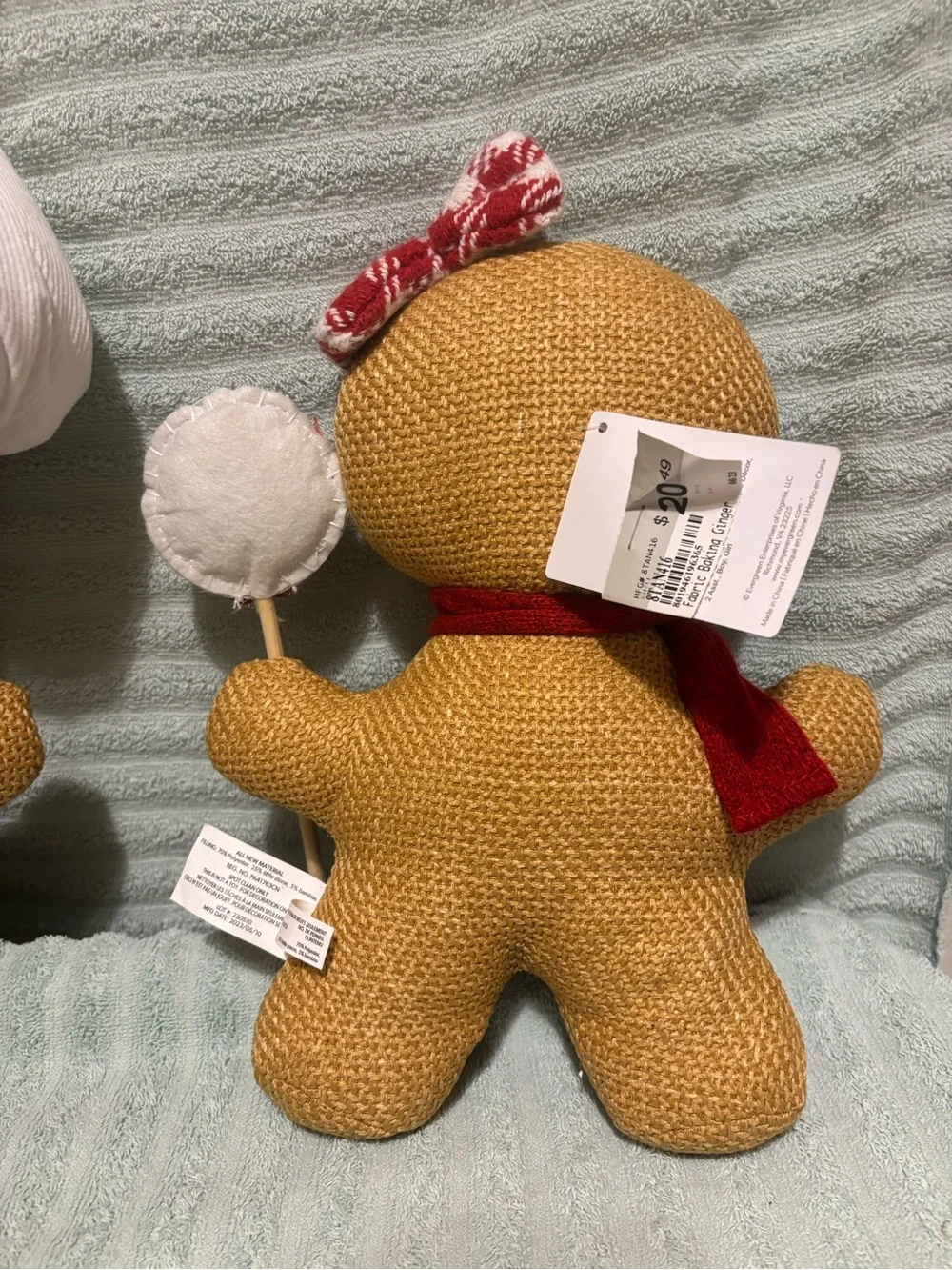 Festive Gingerbread Plush Holiday Pillow Pair - Red & Pink Accents.  NWT!